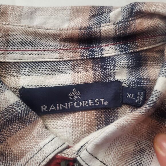 Rainforest Signature Brushed Flannel Shirt Mens XL White/Brown Plaid $125 - Picture 6 of 9
